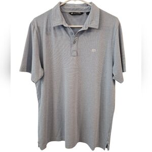 TRAVIS MATHEW PIMA COTTON BLEND  HEATHERED BLUE POLO SHIRT. SIZE LARGE.